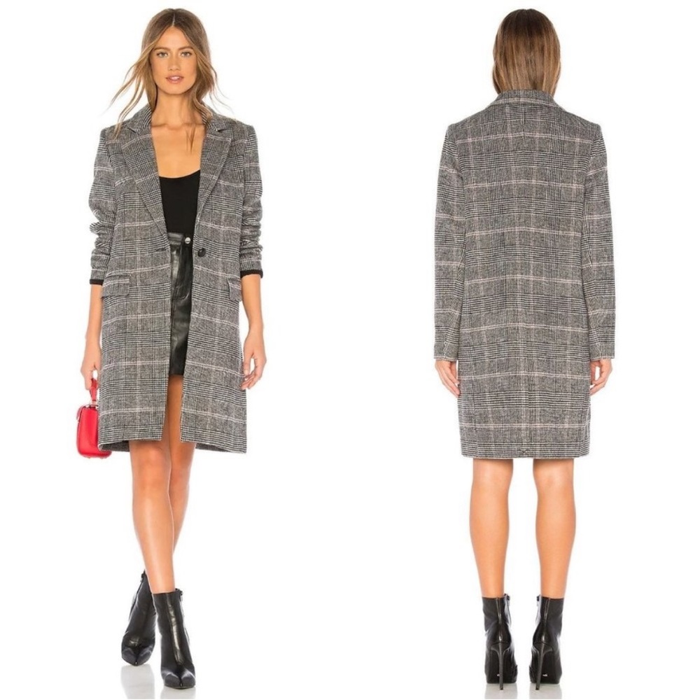 Rails Anders Revolve Gray Pink Plaid Wool Blend Lined Coat Size XS